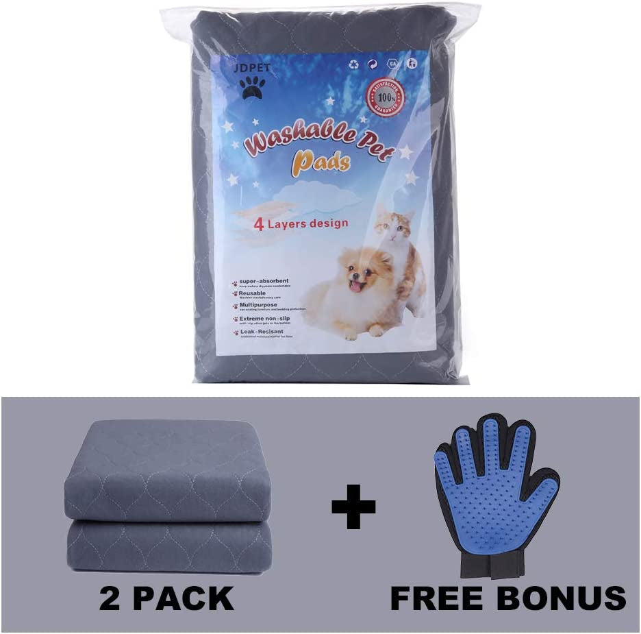 Washable Dog Pee Pads+Free Grooming Gloves - Reusable Whelping Pads,Waterproof Dog Mat Non-Slip Puppy Potty Training Pads for Dogs, Cats, Bunny