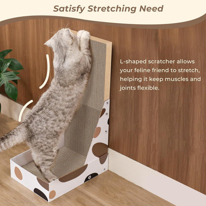 Cat Scratching Board, Vertical Cat Scratcher for Indoor Cats, L Shaped Cat Wall Scratcher, Cardboard Cat Scratch Pad Lounger with Box Collecting Scraps, Protect Furniture Couch