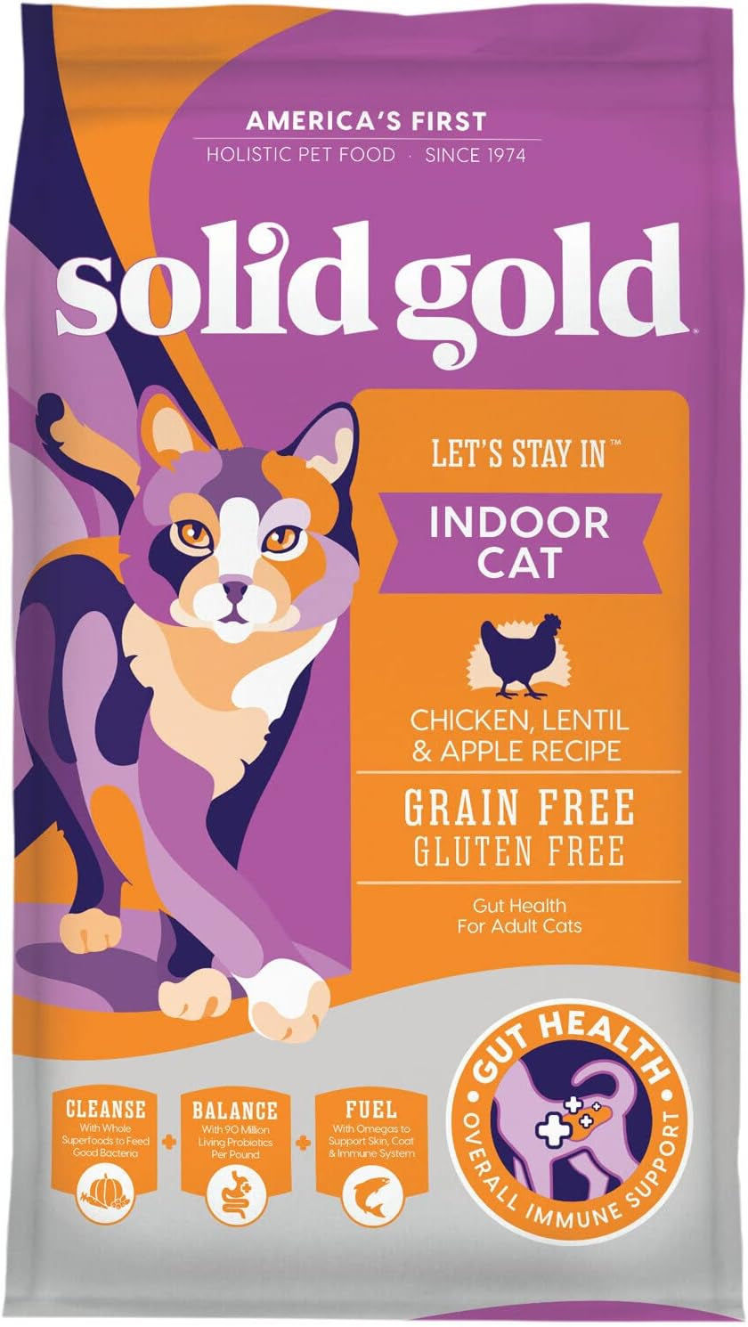 Indoor Dry Cat Food - Let'S Stay in Cat Food Dry Kibble for Indoor Cats - Hairball & Sensitive Stomach - Grain & Gluten Free - Probiotics & Fiber for Digestive Health - Chicken - 12Lb