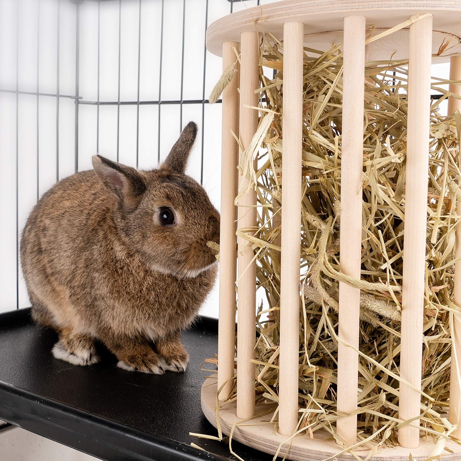 Hay Feeder Less Wasted Wooden Food Feeding Rack for Rabbit Guinea Pig Chinchilla - Standing Pet-Self Feeding Hay Manage