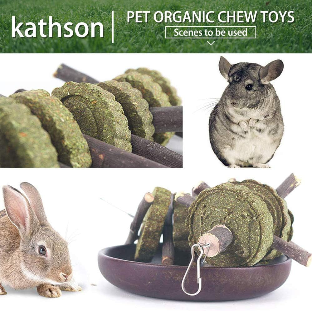 2PCS Bunny Chew Toys for Teeth Grinding, Chinchilla Treats Organic Bamboo Sticks Natural Fruitwood Branches for Rabbits Guinea Pigs Hamsters (Fruitwood Sticks+Alfalfa Cakes)