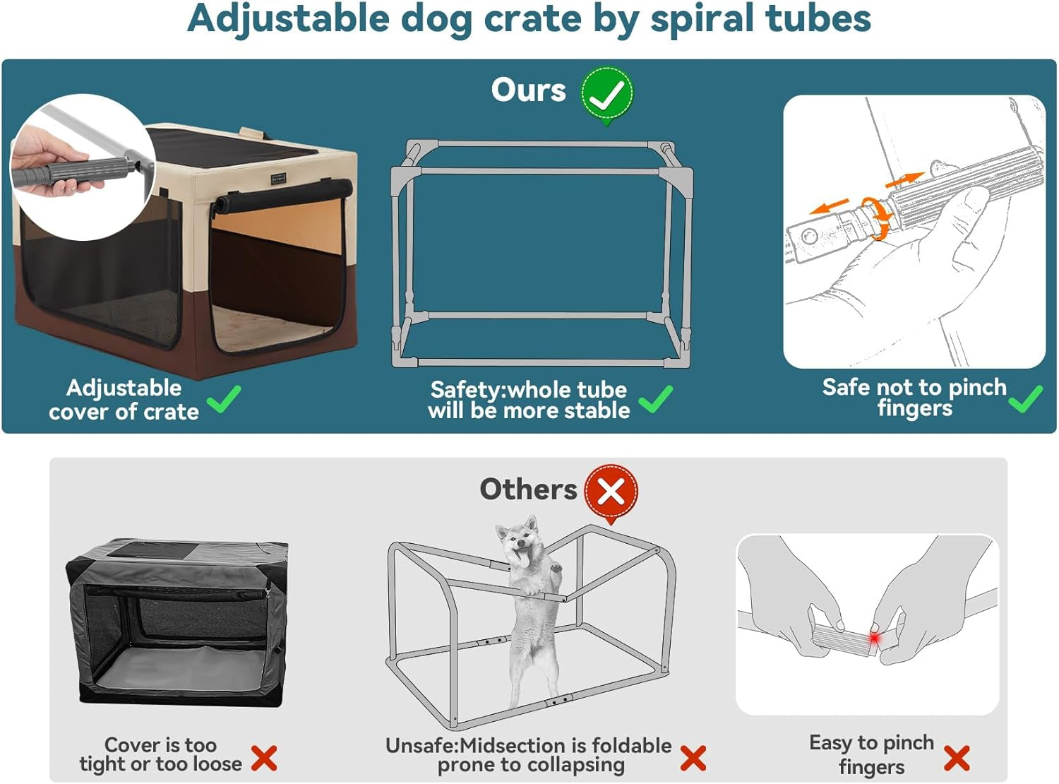 Portable Dog Crate, Collapsible Dog Crate - 24 Inch Easy Set-Up, Light, Sturdy, Comfy inside with Thicken Mat, Soft Crate for Home and Travel Brown