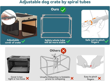 Portable Dog Crate, Collapsible Dog Crate - 24 Inch Easy Set-Up, Light, Sturdy, Comfy inside with Thicken Mat, Soft Crate for Home and Travel Brown