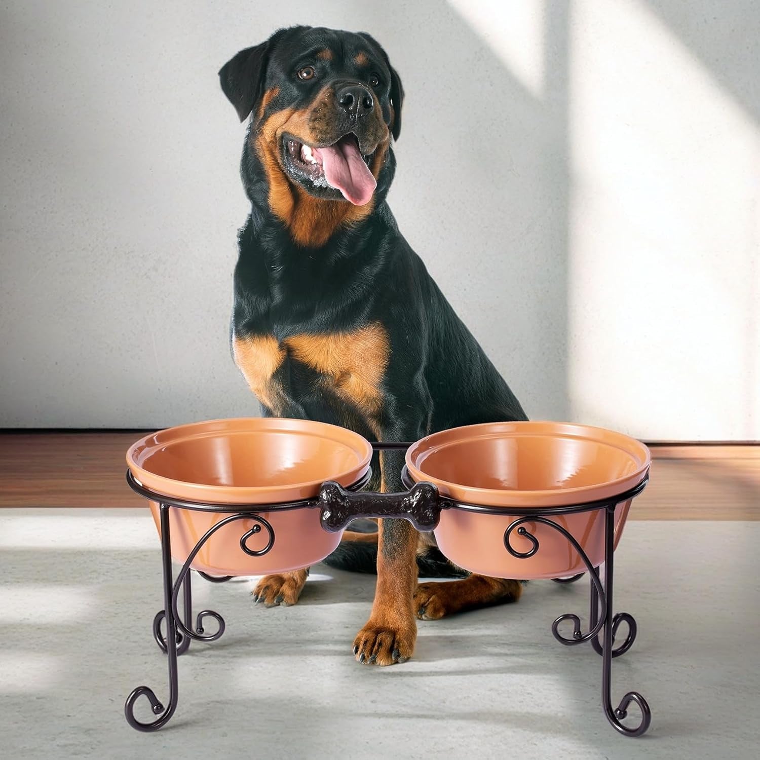 Pet Stand,Elevated Dog Bowls,Raised Dog Bowl Stand, Large Ceramic Dog Bowls, Pet Feeding Station, Dog Feeder for Large Medium Dogs (Large, Almond)