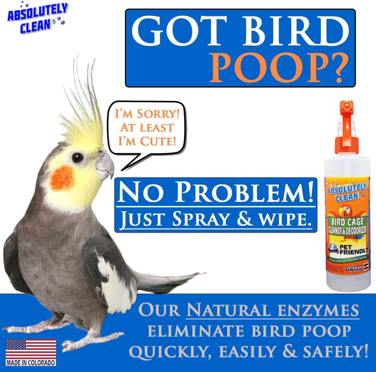 Amazing Bird Cage Cleaner and Deodorizer - Just Spray/Wipe - Safely & Easily Removes Bird Messes Quickly and Easily - Made in the US 128Oz Gallon