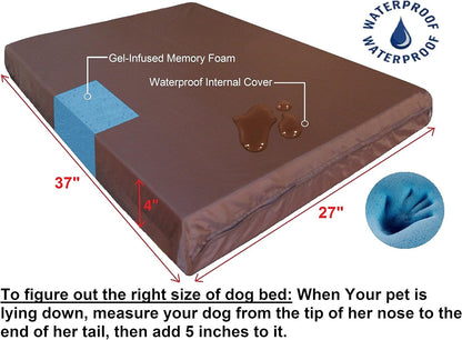 Waterproof Memory Foam Dog Bed for Medium Dogs with Washable Cover and Extra Pet Bed Case 37X27X4 Inch, Khaki