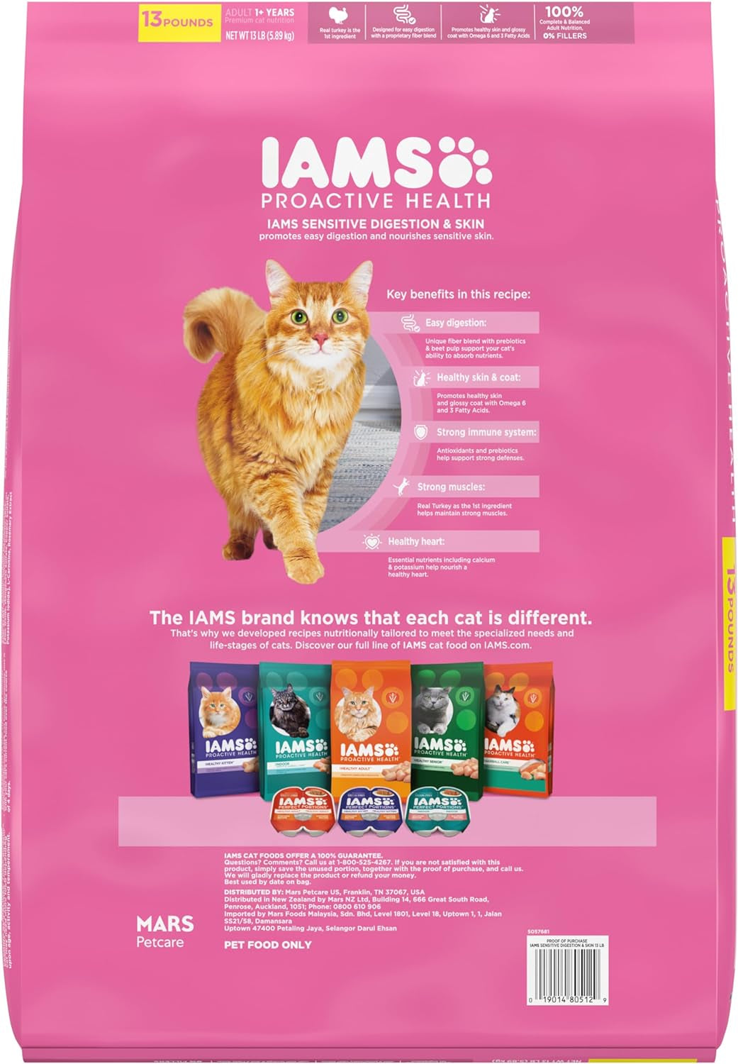 Proactive Health Adult Sensitive Digestion & Skin Dry Cat Food with Turkey, 13 Lb. Bag