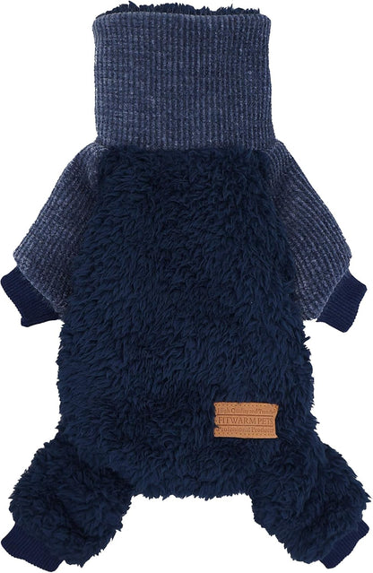 Fuzzy Thermal Turtleneck Dog Clothes Winter Outfits Pet Jumpsuits Cat Coats Velvet Blue Medium