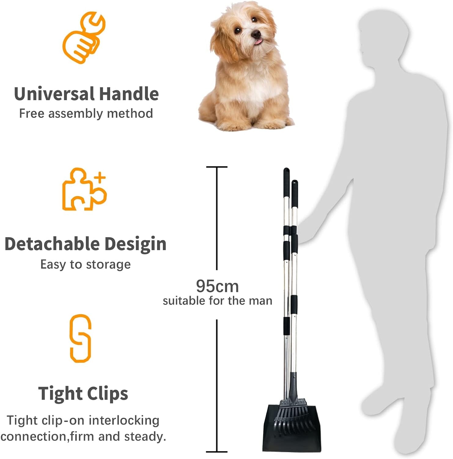 Pooper Scooper, Durable Dog Poop Scoop Long Handle Tray and Rake Set for Large Medium Small Dogs - Easy to Wash