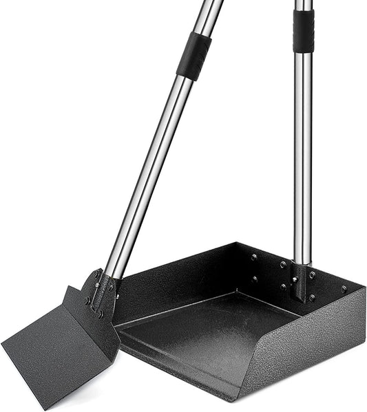 Pooper Scooper for Large Dogs, Adjustable Long Handle Metal Tray and Spade Poop Scooper for Dogs with Bin for Pet Waste Removal, No Bending Clean up Pooper Scooper for Medium and Large Dogs