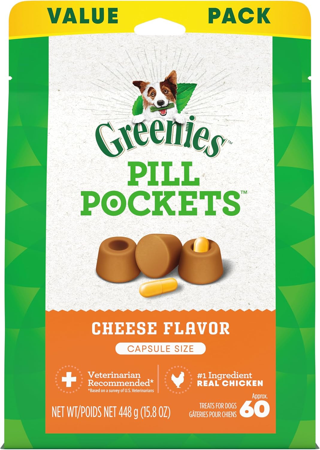 Pill Pockets Large Size Soft Dog Treats for Capsules, Cheese Flavor, Made with Natural Ingredients plus Minerals & Trace Nutrients, 15.8 Oz. (60 Count, Pack of 1)