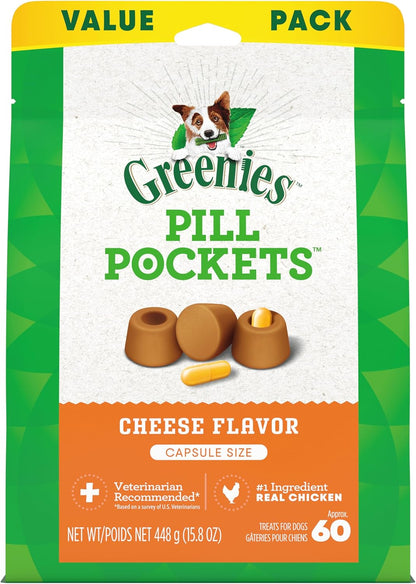 Pill Pockets Large Size Soft Dog Treats for Capsules, Cheese Flavor, Made with Natural Ingredients plus Minerals & Trace Nutrients, 15.8 Oz. (60 Count, Pack of 1)