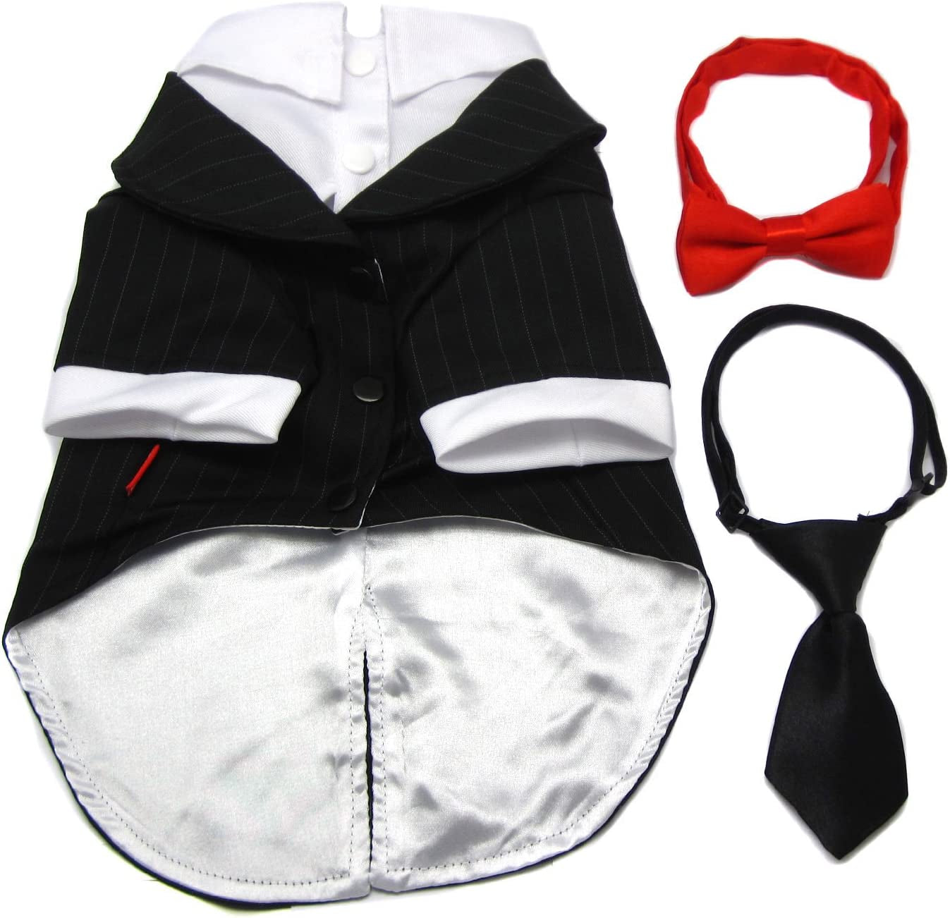 Pet - Oscar Formal Tuxedo with Black Tie and Red Bow Tie - Color: Black, Size: Small