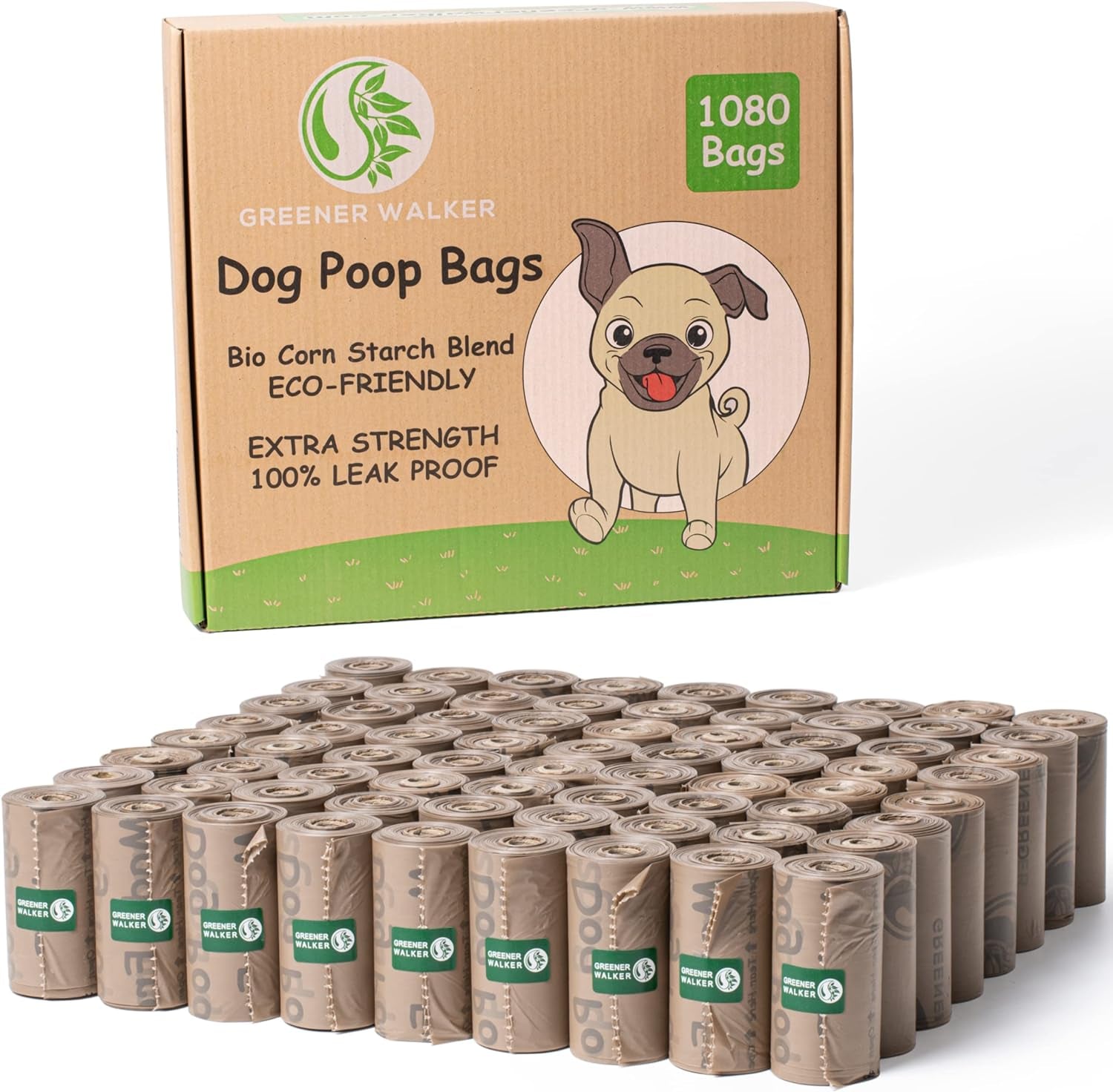 Poop Bags for Dog Waste, 1080 Doggy Waste Bags Extra Thick Strong 100% Leak-Proof (Brown)