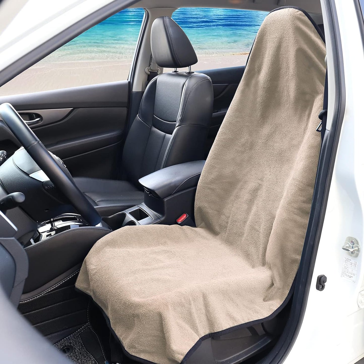 Towel Waterproof Car Seat Cover Beige for Trucks SUV Seats Fitness Athletes Pets Gym and Water Sport