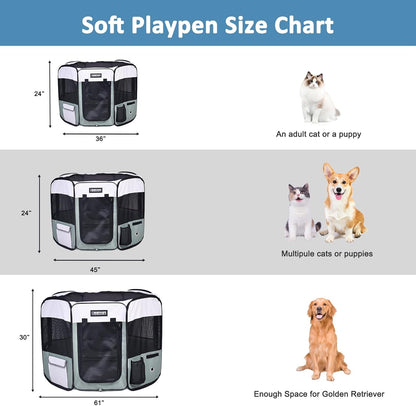 Pet Dog Playpens 36", 45" & 61" Portable Soft Dog Exercise Pen Kennel with Carry Bag for Puppy Cats Kittens Rabbits, Indoor/Outdoor Use