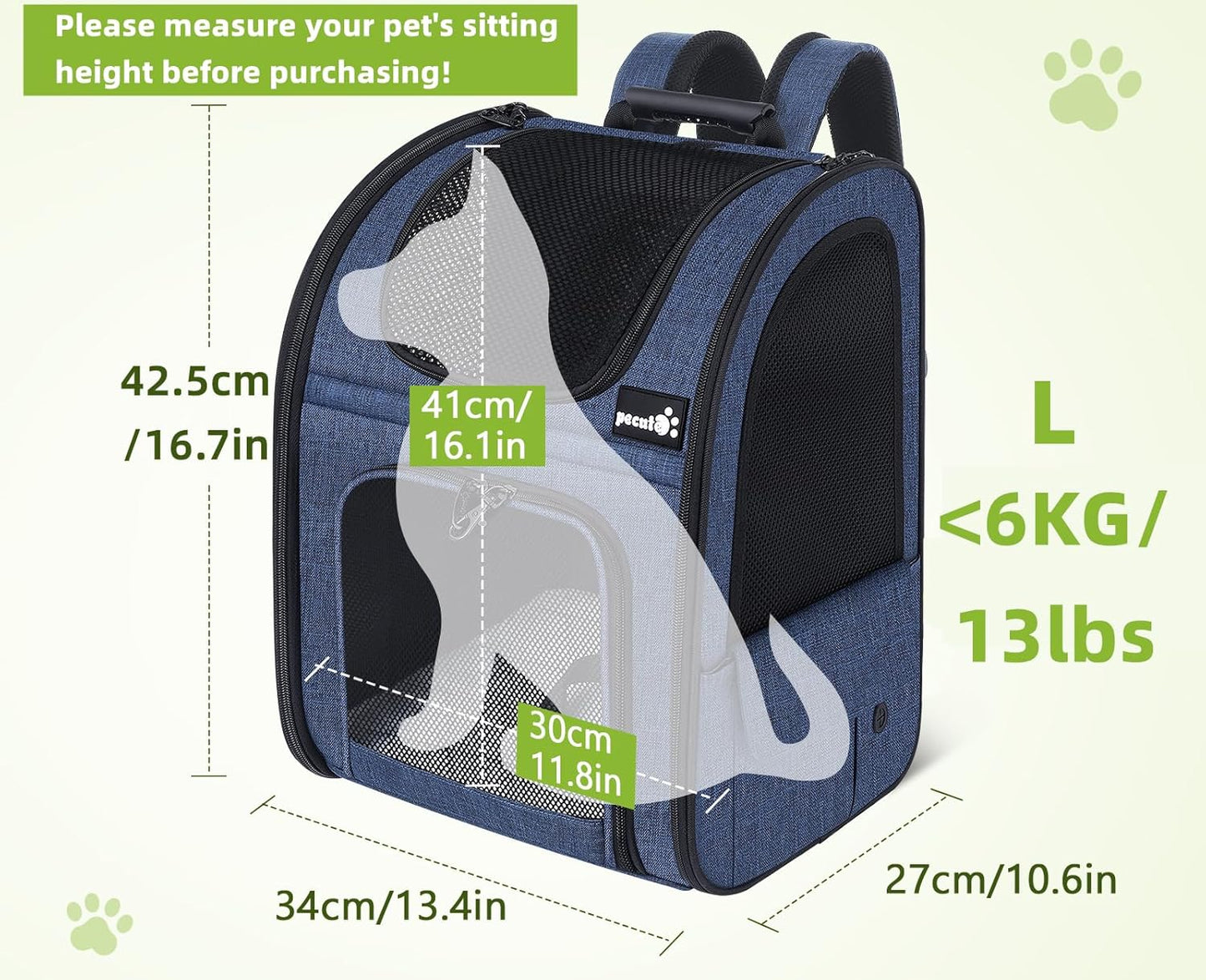 Pet Carrier Backpack, Dog Carrier Backpack, Expandable with Breathable Mesh for Small Dogs Cats Puppies, Pet Backpack Bag for Hiking Travel Camping Outdoor Hold Pets up to 17 Lbs