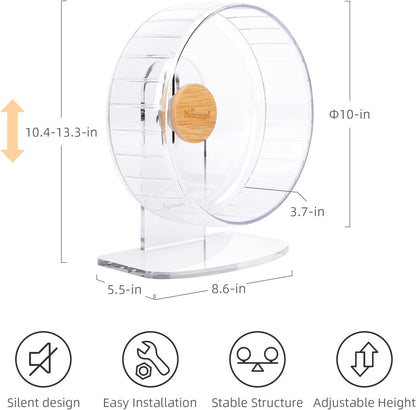 Super-Silent Hamster Exercise Wheels - Quiet Spinner Hamster Running Wheels with Adjustable Stand for Hamsters Gerbils Mice or Other Small Animals (M, Transparent)