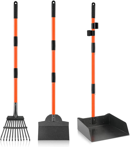 Pooper Scooper, Detachable Long Handle Large Dog Poop Scooper with Metal Rake, Tray & Spade, Durable Easy Pick up Pooper Scooper for Large Medium Small Dogs, Great for Lawn, Grass, Gravel