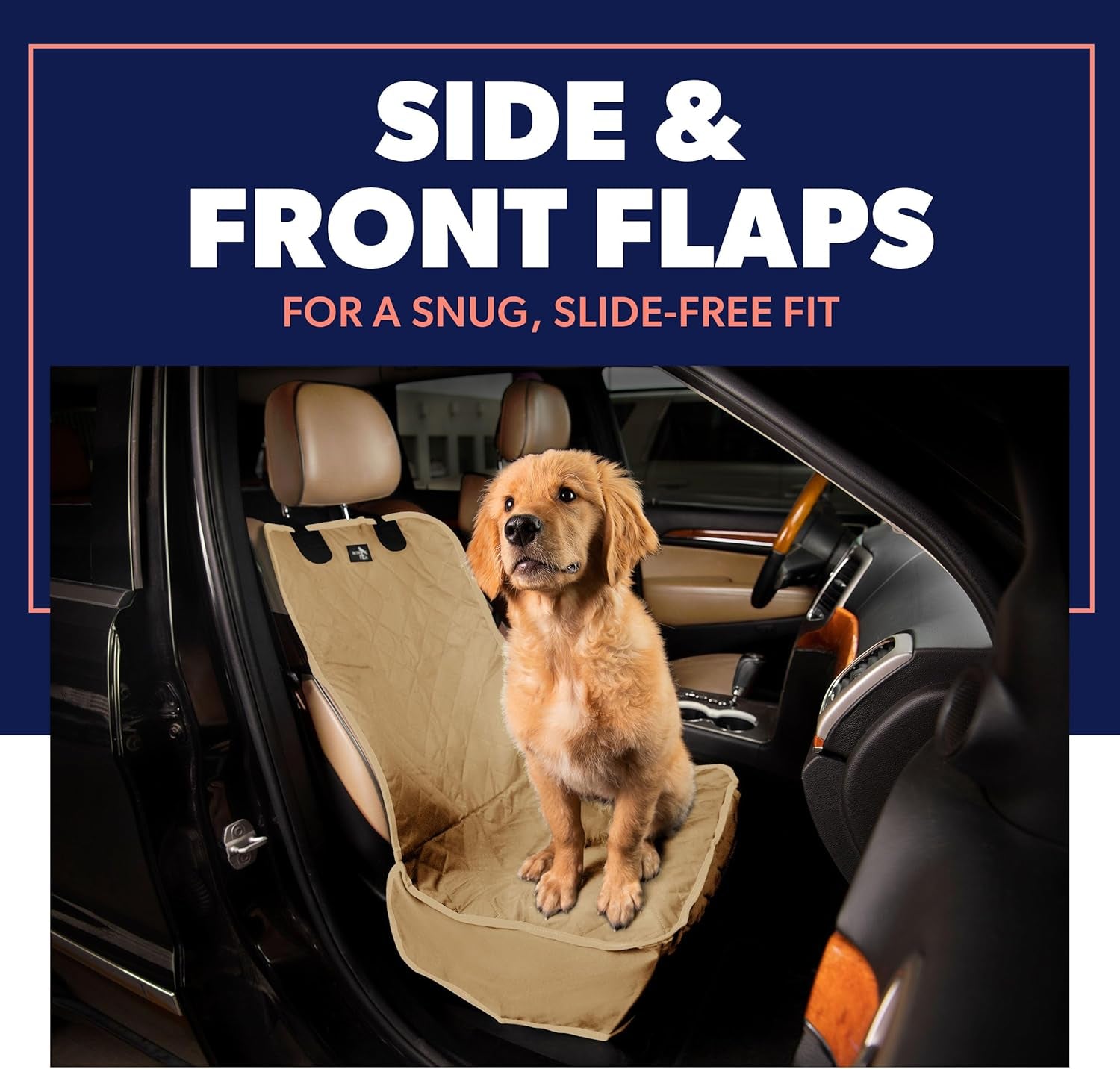 Dog Car Seat Cover, Waterproof Front Seat Protector for SUV Truck Sedan, Pet Safety Travel Comfort System with Universal Fit, Beige