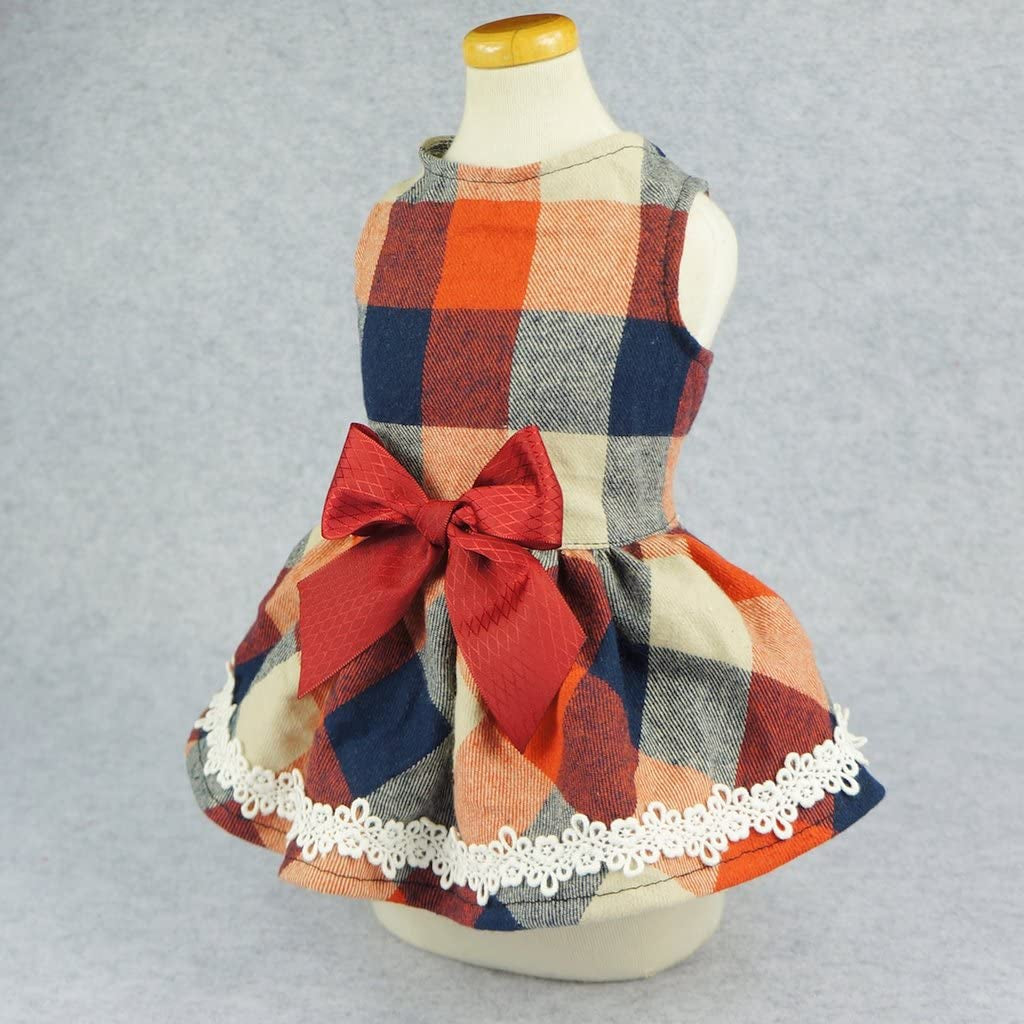 Christmas Elegant Lace Plaid Dog Dress for Pet Clothes Shirts Apparel, XS