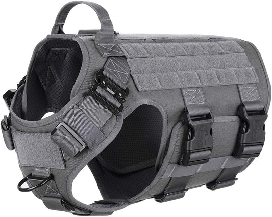 GN5 Tactical Dog Harness for X-Large Sized Dogs,Hook and Loop Panels,Walking Training Work Dog MOLLE Vest with Handle,No Pulling Front Leash Clip (XL :Chest:32"-39", Grey)