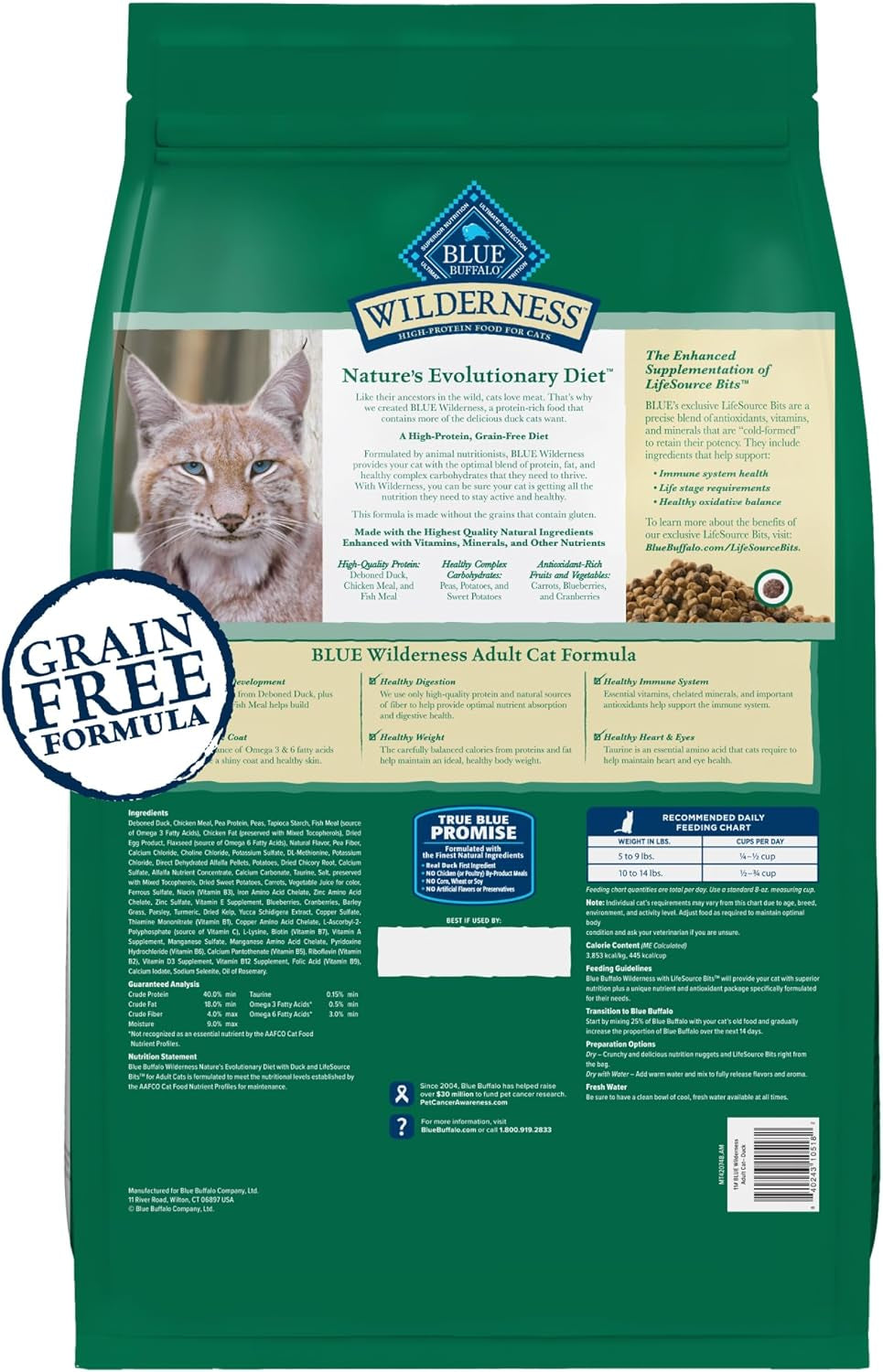 Blue Buffalo Wilderness Duck Supports Health and Wellness High-Protein & Grain-Free Healthy Adult Dry Cat Food 11 Lbs.