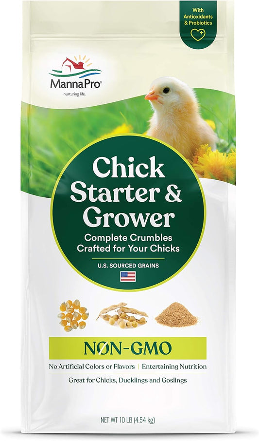 Chick Starter and Grower | Chick Crumbles | Non-Gmo | with Antioxidants and Probiotics | No Artificial Flavors or Medications | 10 LB