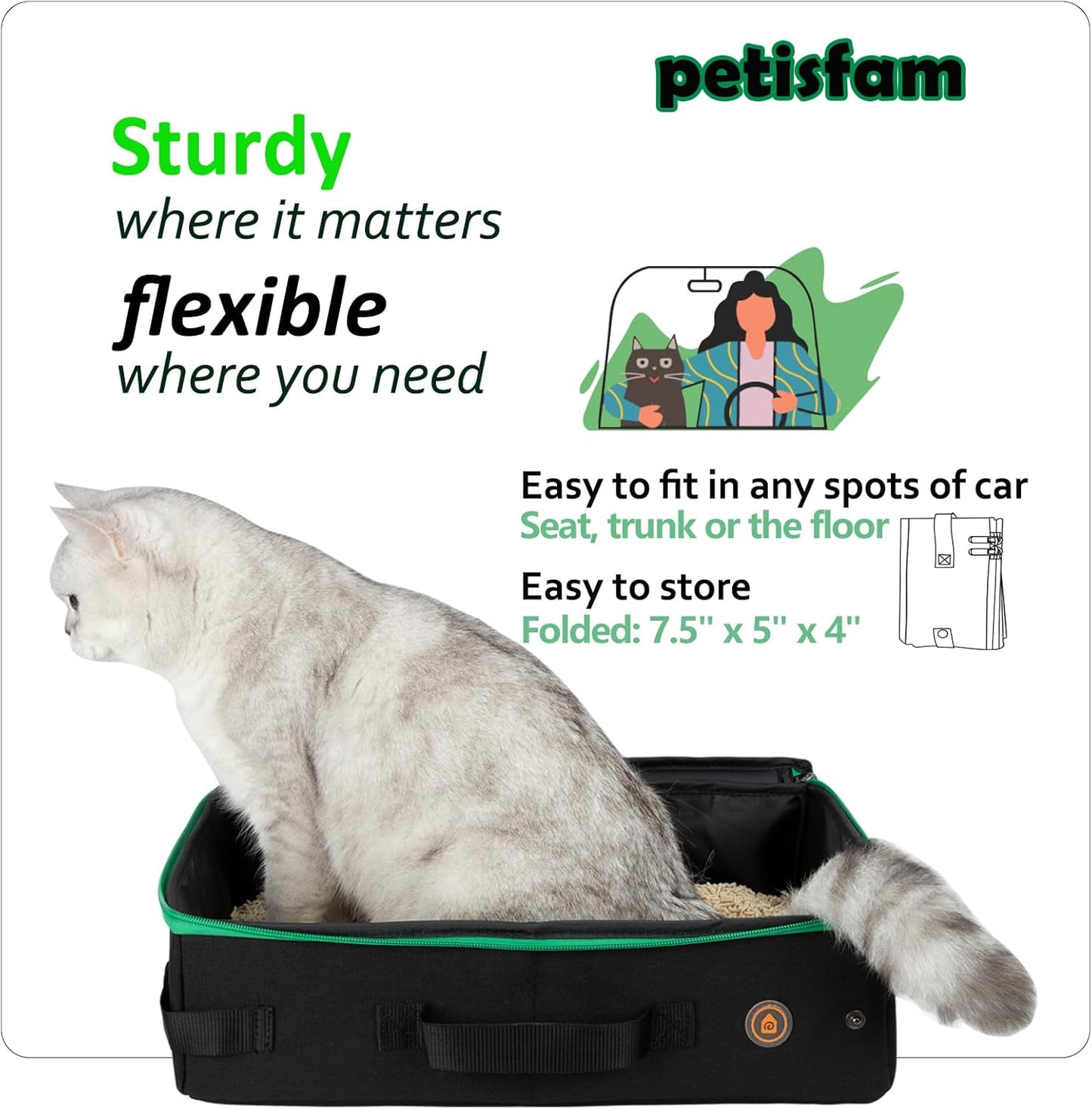 Portable Cat Travel Litter Box. No Leakage and Smell Contained. One-Handed Carrying for Road Trip, Hotel Stays, Car and Airplane