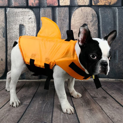 Dog Life Jacket- Preserver with Adjustable Belt, Pet Swimming Shark Jacket for Short Nose Dog (Pug,Bulldog,Poodle,Bull Terrier) (M, Orange)