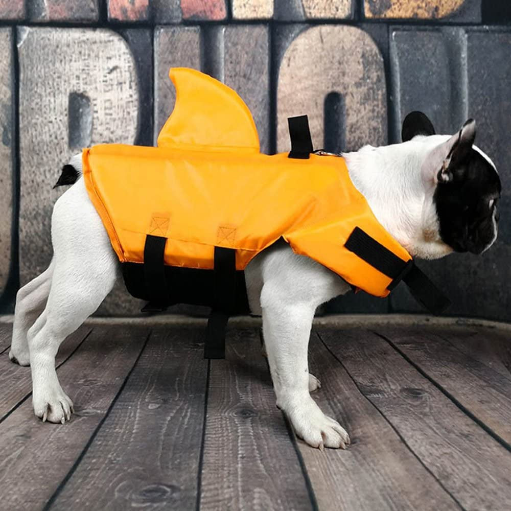 Dog Life Jacket- Preserver with Adjustable Belt, Pet Swimming Shark Jacket for Short Nose Dog (Pug,Bulldog,Poodle,Bull Terrier) (M, Orange)