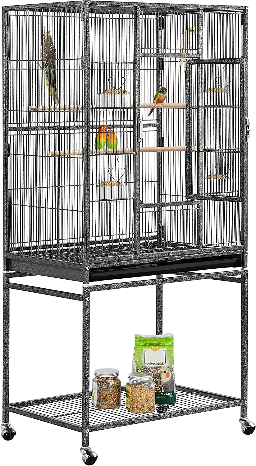 54-Inch Wrought Iron Standing Large Parrot Parakeet Flight Bird Cage for Small Parrot Sun Parakeet Green Cheek Conure Lovebird Budgie Finch Canary Bird Cage with Stand