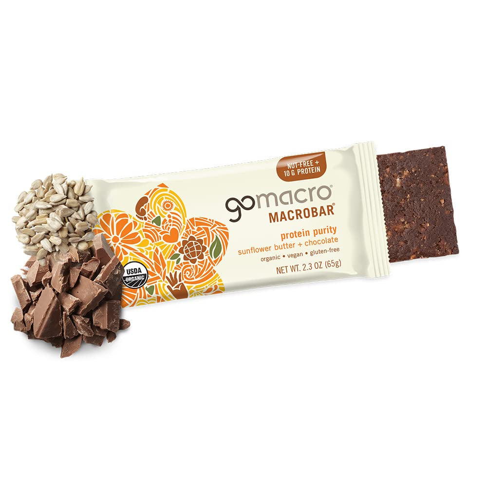 Macrobar Organic Vegan Protein Bars - Sunflower Butter + Chocolate (2.3 Ounce Bars, 12 Count