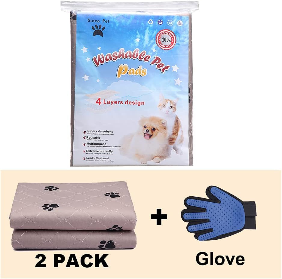 Washable Dog Pee Pads with Puppy Grooming Gloves,Puppy Pads,Reusable Pet Training Pads,Large Dog Pee Pad,Waterproof Pet Pads for Dog Bed Mat,Super Absorbing Whelping Pads