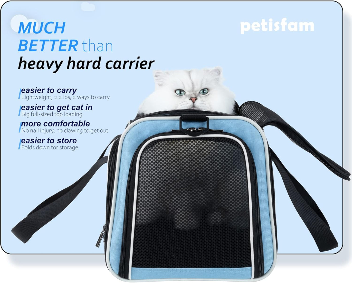 Pet Carrier Bag for Medium Cats and Puppy. TSA Airlined Approced. Easy Vet Visit, Airline Approved, Top Loading, Easy Storage