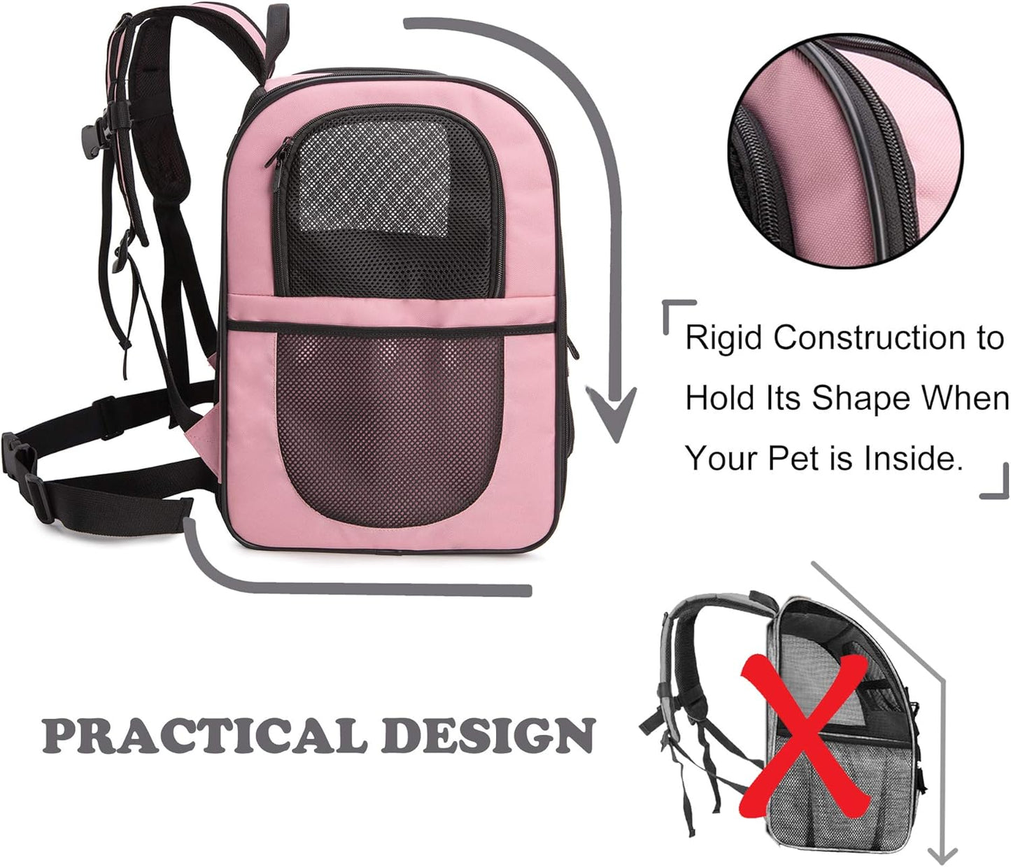 Pet Carrier Backpack for Large/Small Cats and Dogs, Puppies, Safety Features and Cushion Back Support for Travel, Hiking, Outdoor Use (Pink)