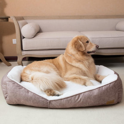 Rectangle Washable Dog Bed,Warming Comfortable Square Pet Bed Simple Design Style,Durable Dog Crate Bed for Medium Large Dogs (30 INCH, Brown)