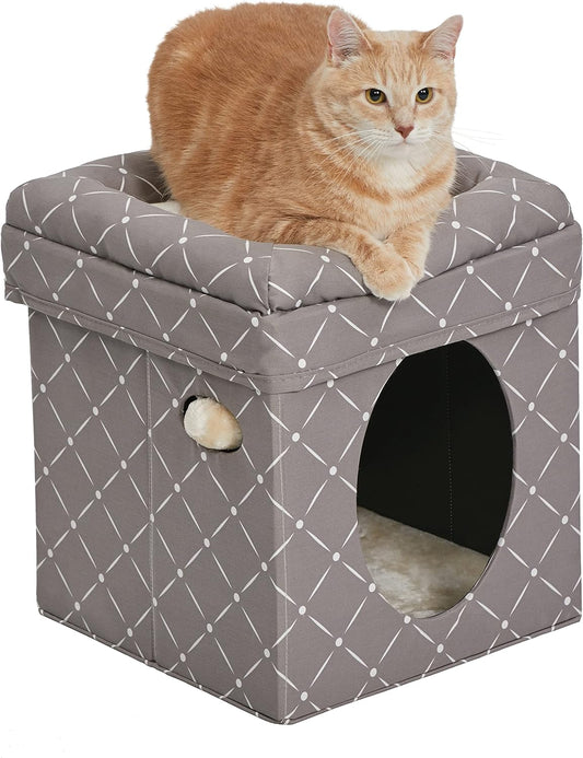 Cat Cube - Cat House / Cat Condo in Fashionable Mushroom Diamond Print, 15.5L X 15.5W X 16.5H Inches