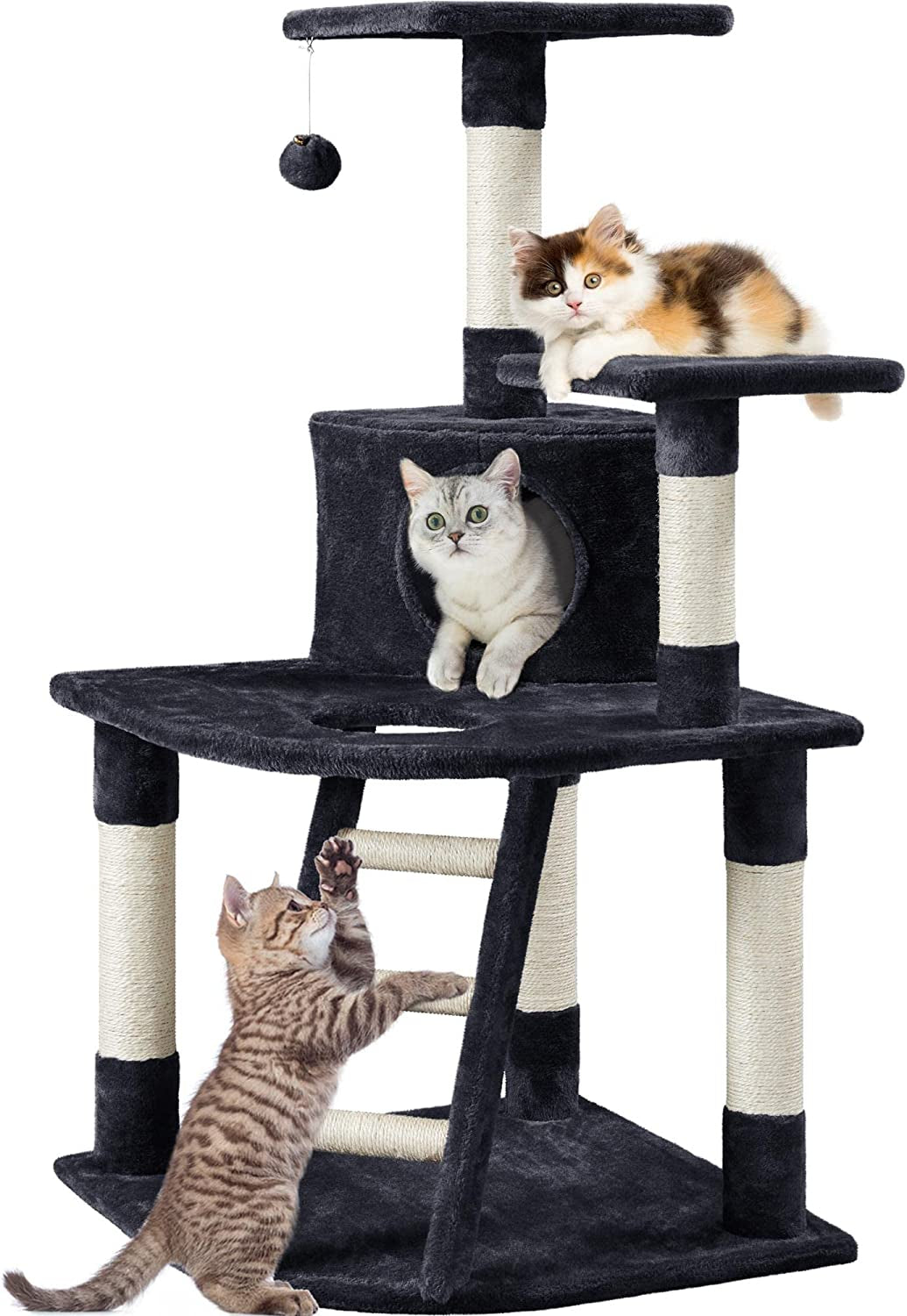 47.5'' H Cat Tree Cat Tower, Cat Scratching Post with Warm Condo Cozy Platform Funny Dangling Ball as Indoor Cats Activity Center for Play & Rest