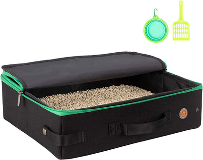 Portable Cat Travel Litter Box. No Leakage and Smell Contained. One-Handed Carrying for Road Trip, Hotel Stays, Car and Airplane