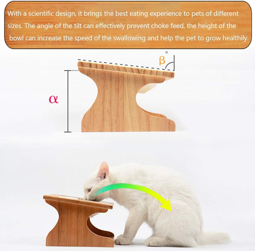 Cat Bowls Pet Dining Table with Raised Slope Wooden Stand Elevated Pet Bowls with Oblique Stand for Cats, Dogs, Kitten and Puppy (3 Bowls, Steel)