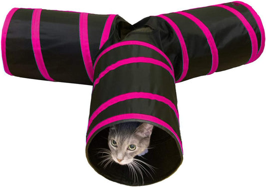 3-Way Cat Tunnels for Indoor Cats with Crinkle Cat Toy - Medium, Pink