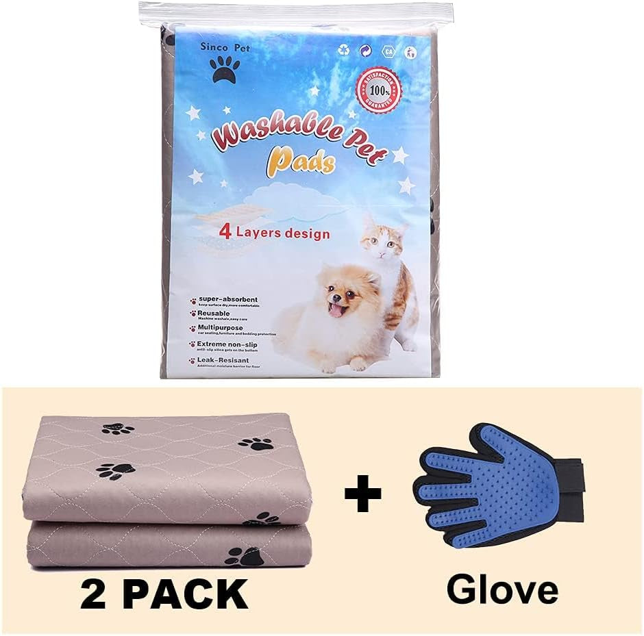 Washable Dog Pee Pads with Puppy Grooming Gloves,Puppy Pads,Reusable Pet Training Pads,Large ,Waterproof Pet Pads for Dog Bed Mat,Super Absorbing Whelping Pads,48 round Inch (Pack of 2)