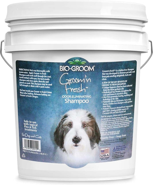 Groom'N Fresh Dog Shampoo - Odor Eliminating, Dog Bathing Supplies, Puppy Wash, Cat & Dog Grooming Supplies, Cruelty-Free, Made in USA, Dog Products - 5 Gallons