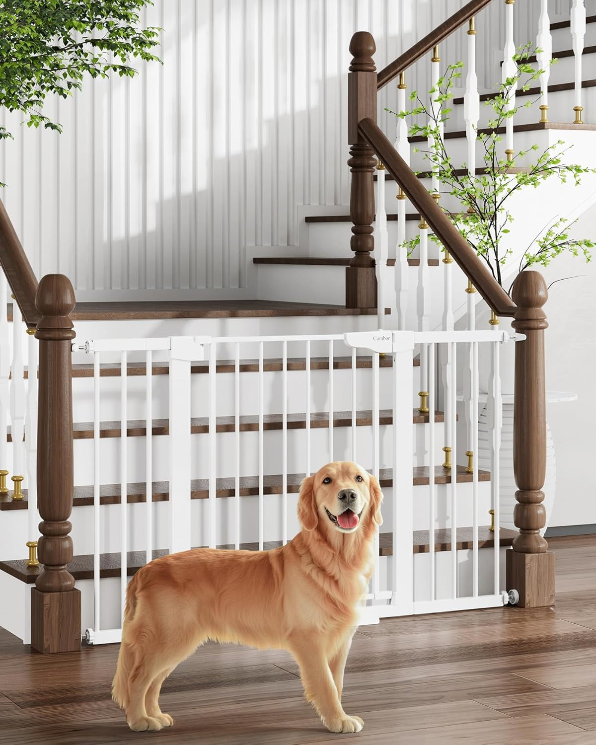 29.7-51.5" Baby Gate Extra Wide, Safety Dog Gate for Stairs, Easy Walk Thru Auto Close Pet Gates for the House, Doorways, Child Gate Includes 4 Wall Cups,White, Mom'S Choice Awards Winner