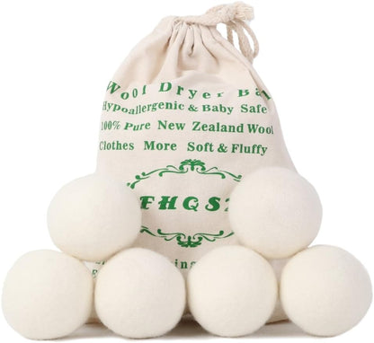 Wool Dryer Balls Organic XL 6-Pack, Reusable Natural Fabric Softener, Reduces Wrinkles,Dryer Sheets Alternative