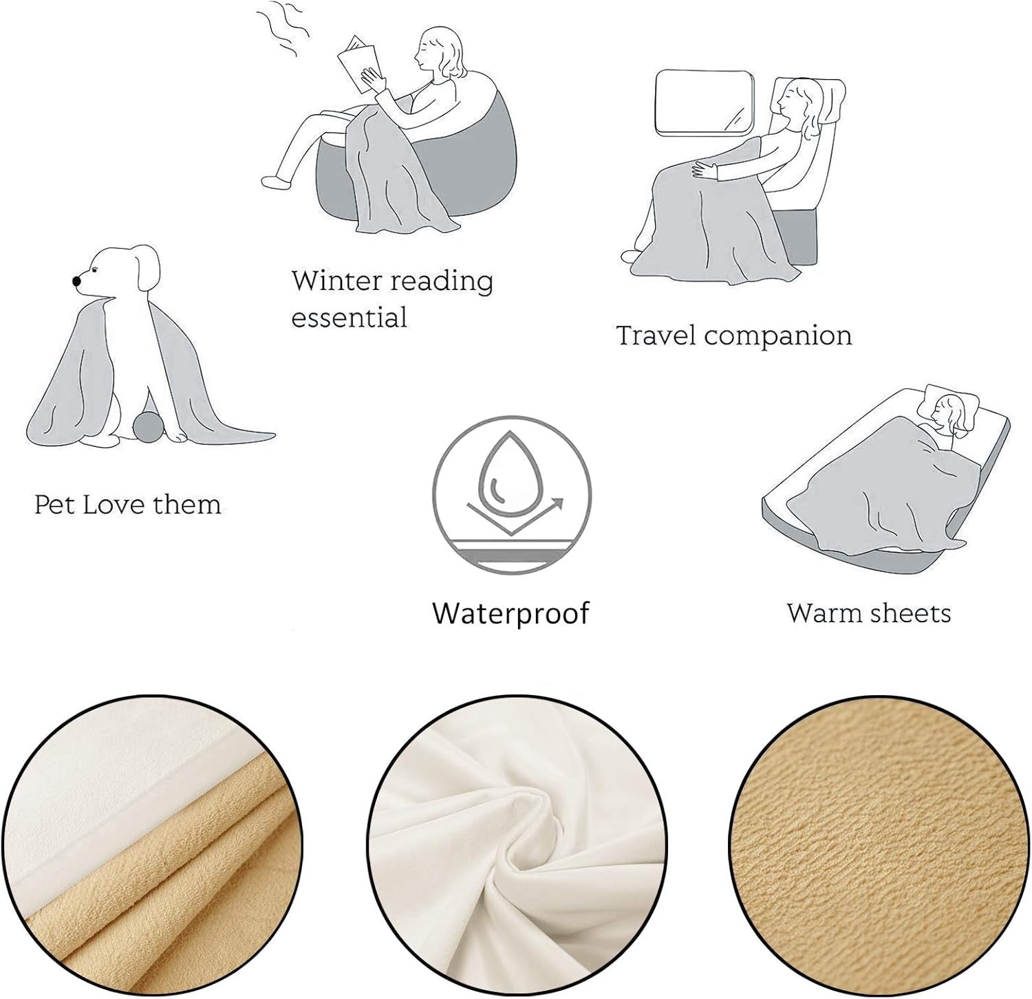 Pet Bed Blanket Reversible 100% Waterproof Velvet Super Soft for Sofa and Bed (40X60 Inches, Cream+Sand)