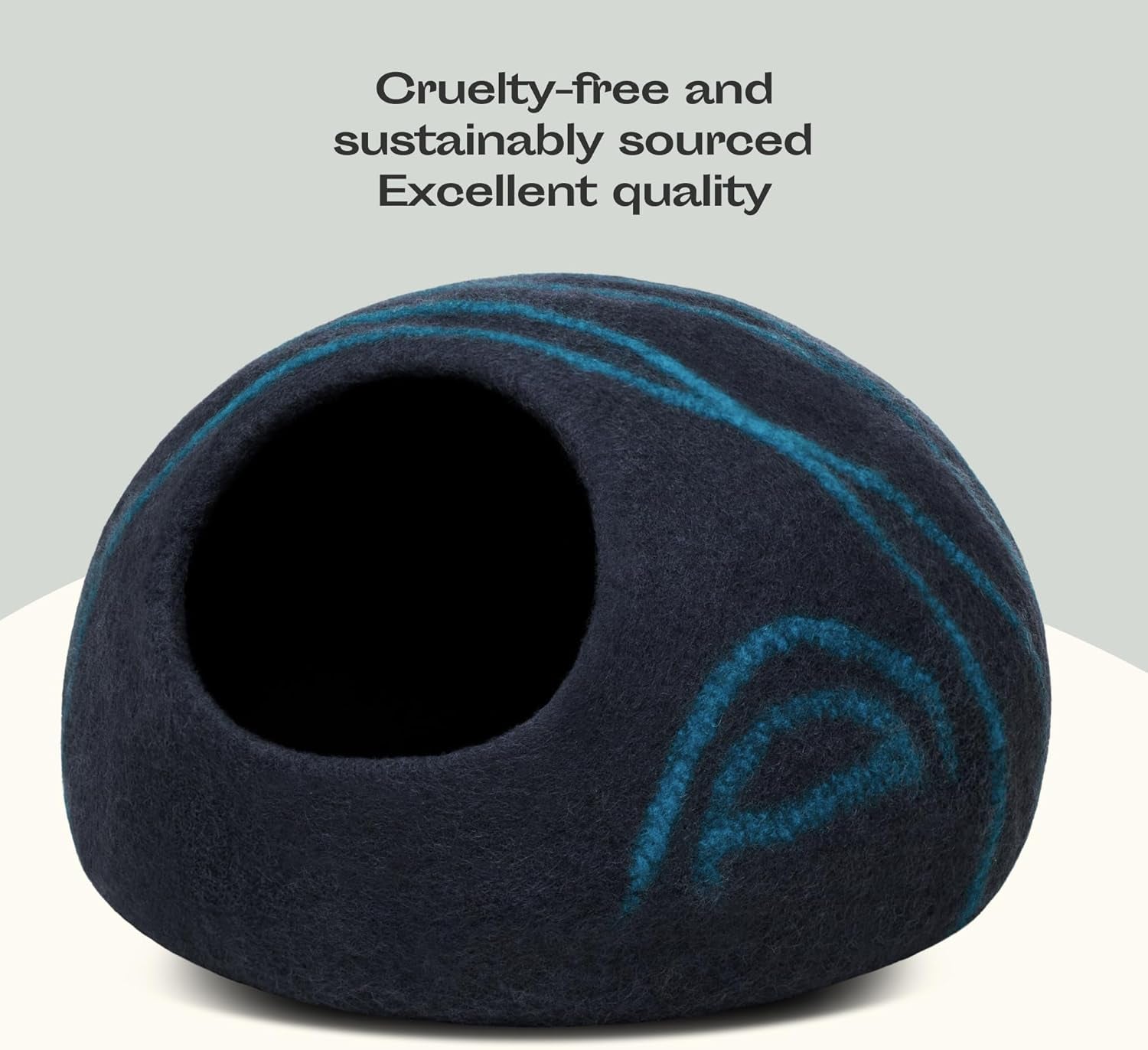 Cat Cave – Premium Felt Cat Bed for Indoor Cats, Handmade 100% Merino Wool (Dark Shades) (Large, Black Aqua)