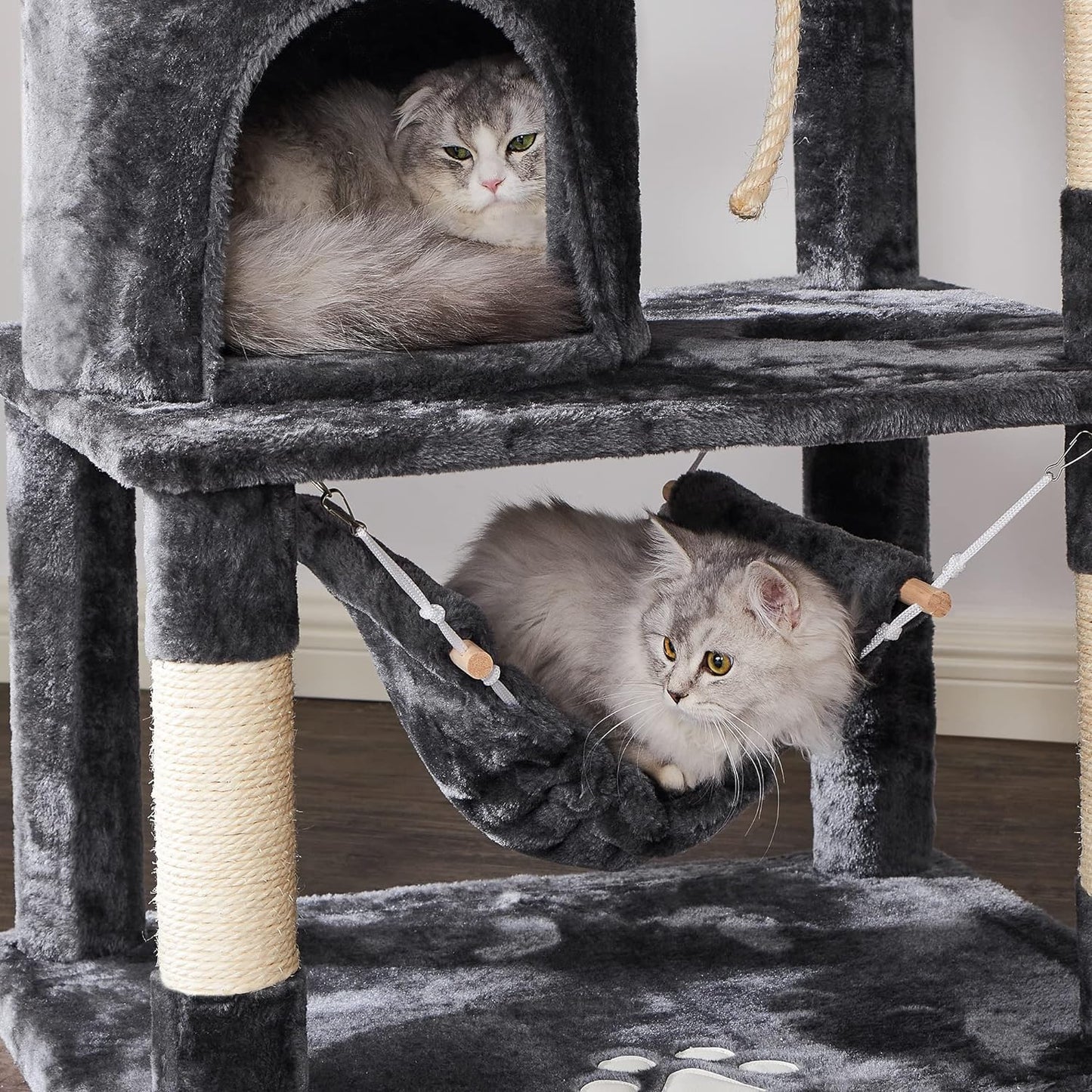 Cat Tree Condo Cat Tower for Indoor Cats Kitten Furniture Activity Center Pet Kitty Play House with Sisal Scratching Posts Perches Hammock Grey MMJ01B