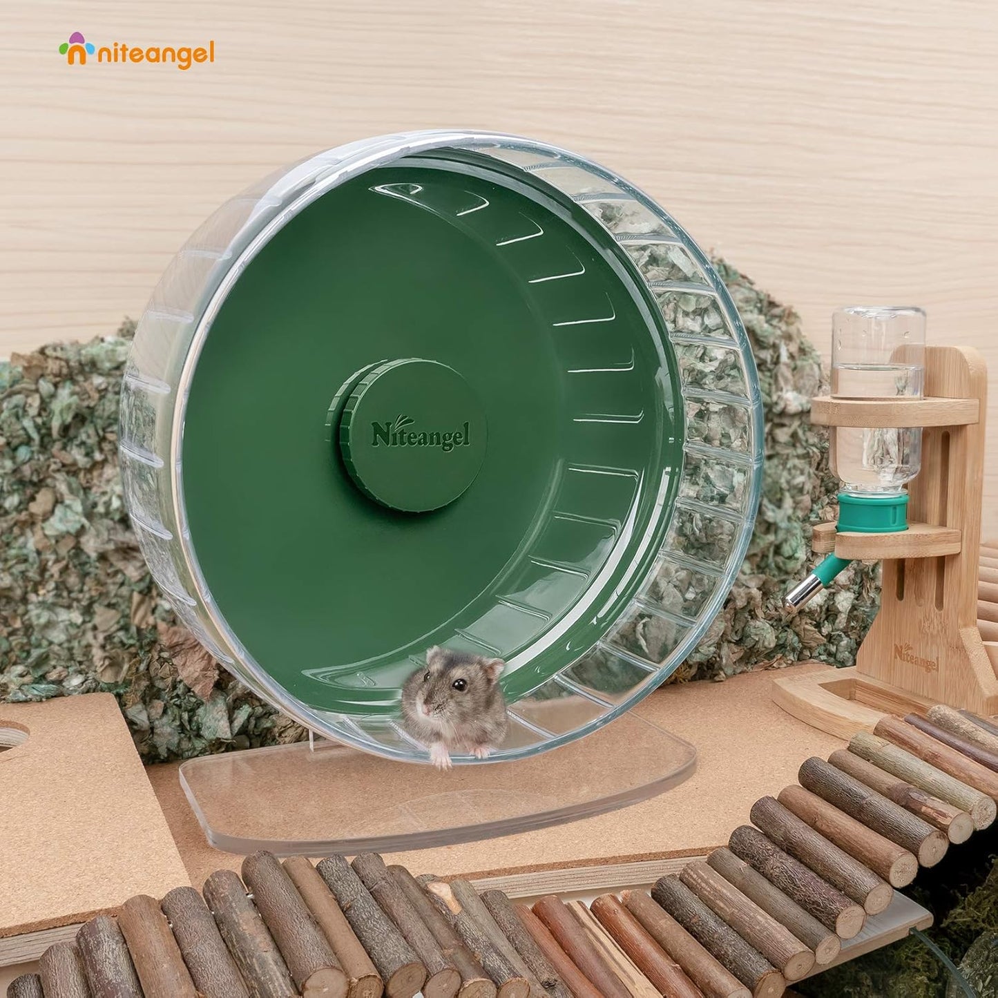 Super-Silent Hamster Exercise Wheels: - Quiet Spinner Hamster Running Wheels with Adjustable Stand for Hamsters Gerbils Mice or Other Small Animals (M, Dark Green)